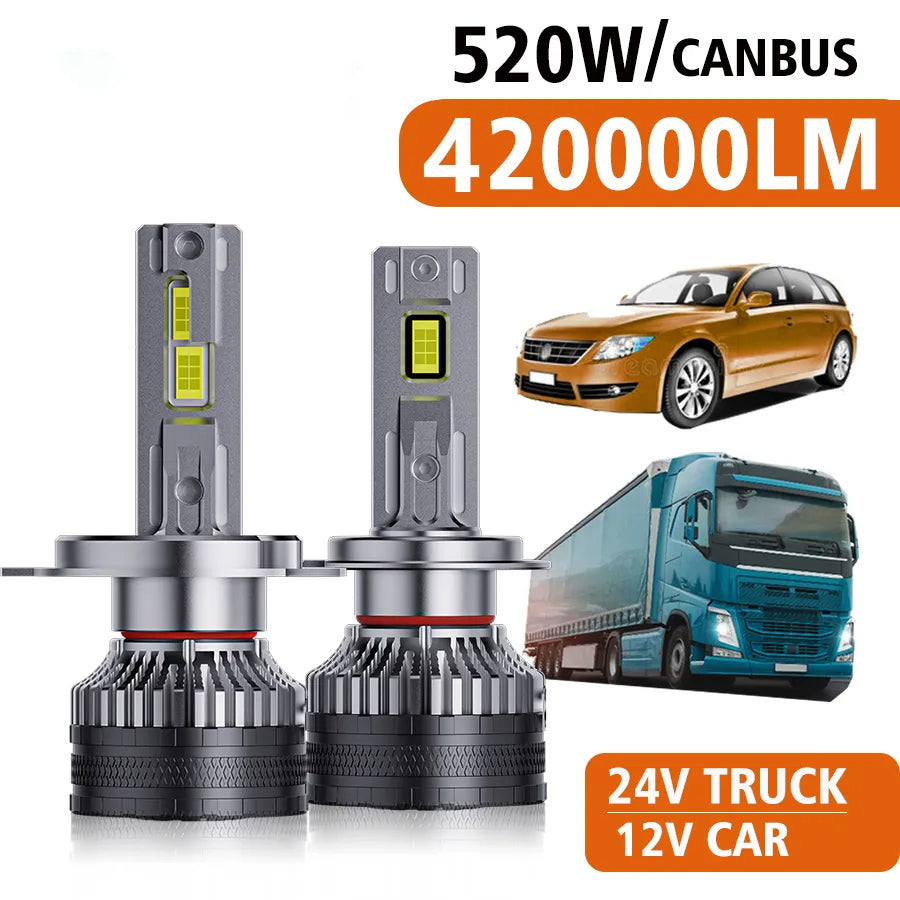 420000LM H7 H4 H11 LED Headlight 520W High Power H1 H8 H9 HB4 HB3 9005 9006 9012 Turbo Lamp 6000K 12V Car 24V Truck Light