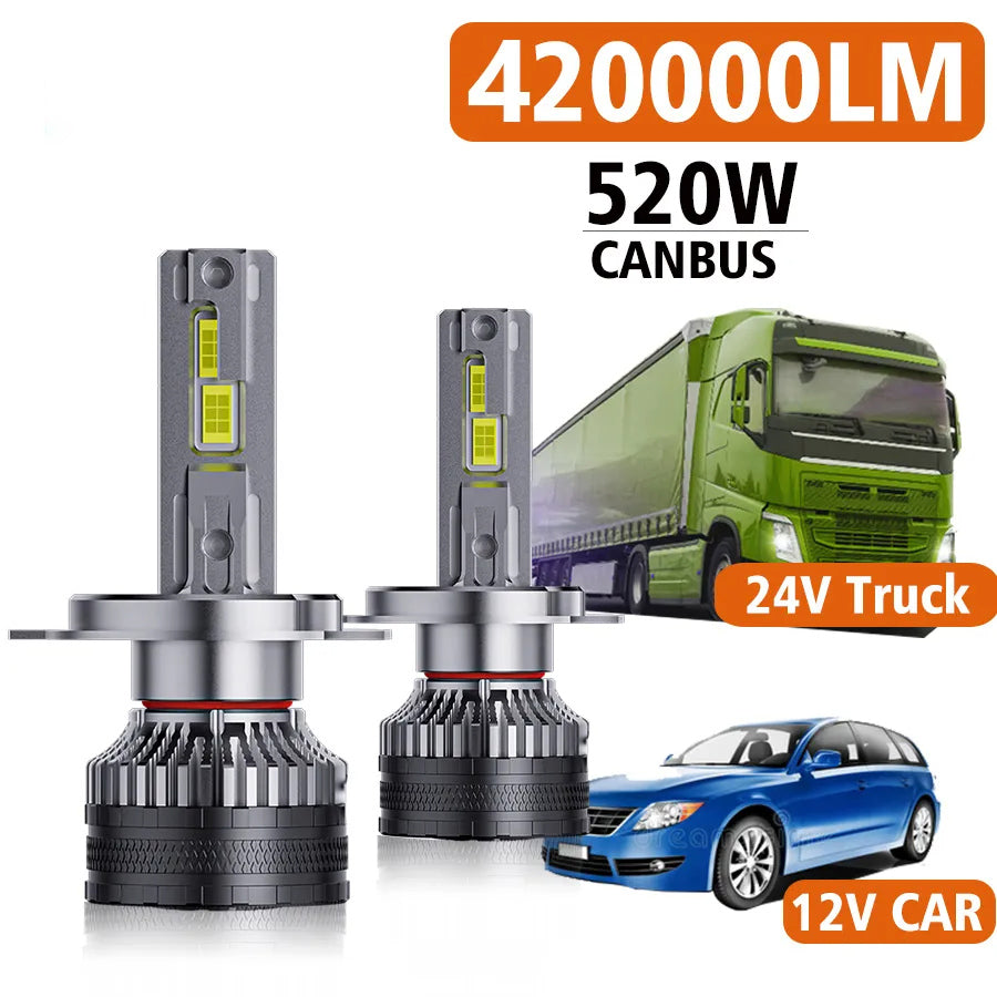 520W 420000LM H7 H4 H11 LED Headlight High Power Canbus H1 H8 9005 HB3 9006 HB4 HIR2 Lamp 6000K 12V Car Light 24V Truck