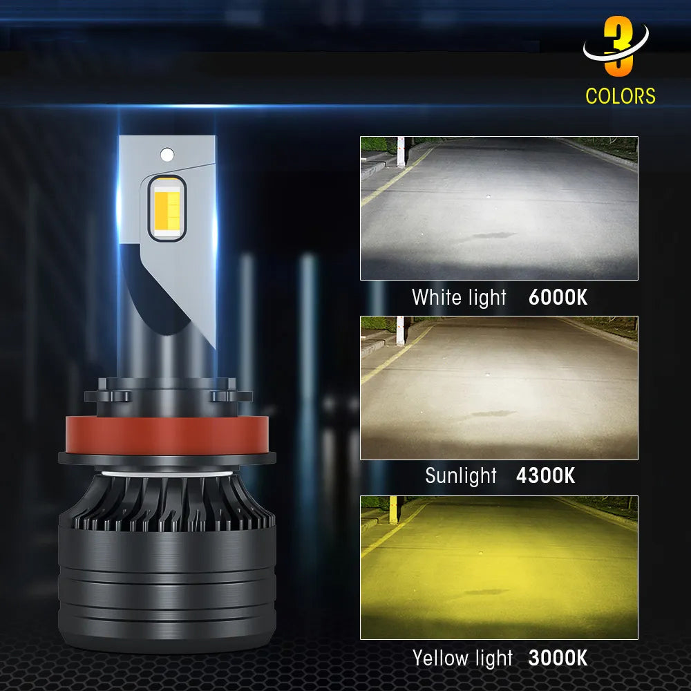 Dual-color H4 Led 80000LM Car Headlight Tri-color H7 H11 H8 9005 HB3 9006 H3 Led Bulb 6000K 3000K 4300K Fog Lamp 12V