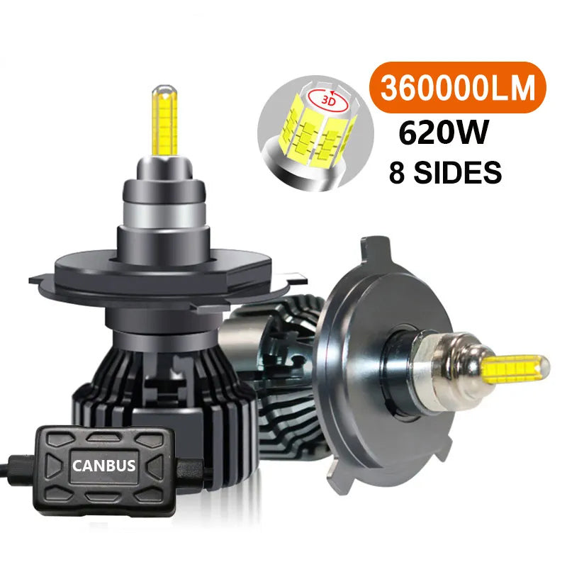 Car Headlight Bulb H4 H1 360000LM 620W Canbus 360 H7 LED HB3 HB4 9012 HIR2 D1S D2S Led H11 9006 9005 Fog Lamps 6000K 12V