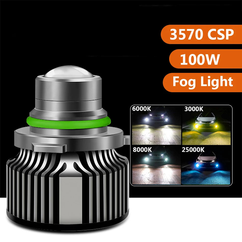 H8 H7 H11 LED 9005 HB3 9006 HB4 Car LED Canbus Powerful Fog Light Bulbs 3000K 6000K 8000K 100W 12V Lens Fog Lamp Bulb