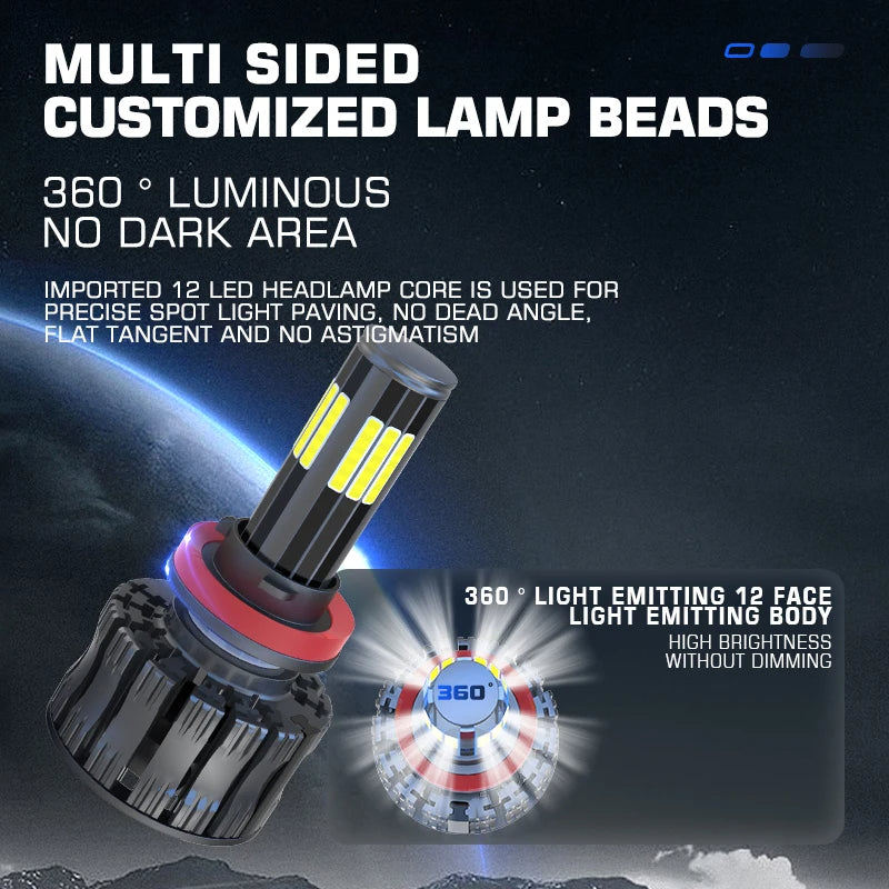 300W 280000LM Car Light 12 Side 3D 360 H8 H3 H7 H9 9006/HB4 9005/HB3 H4 H11 H1 H13 Led Headlight Bulb Car Light 12V