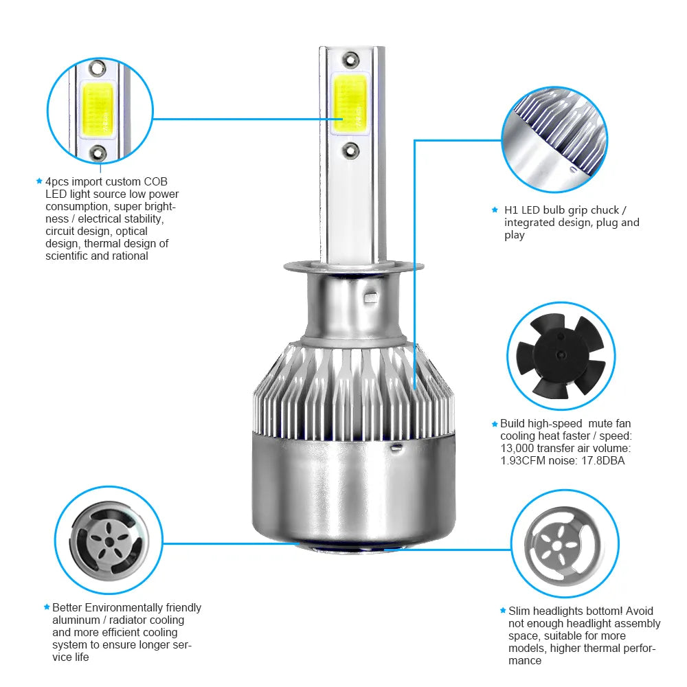 C6 H1 H3 Led Headlight Bulbs H7 LED Car Lights H4 LED 880 H11 HB3 9005 HB4 9006 H13 6000K 72W 8000LM Auto Headlamps