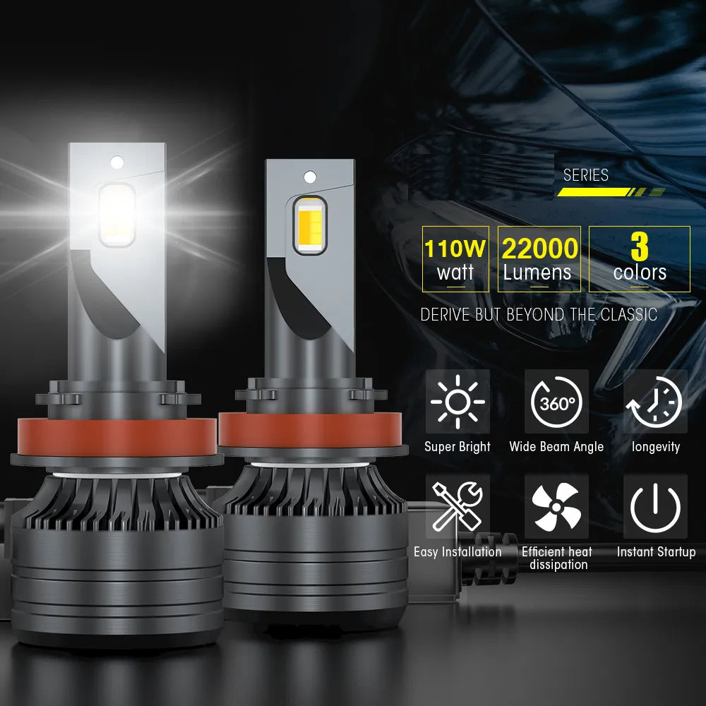 Dual-color H4 Led 80000LM Car Headlight Tri-color H7 H11 H8 9005 HB3 9006 H3 Led Bulb 6000K 3000K 4300K Fog Lamp 12V