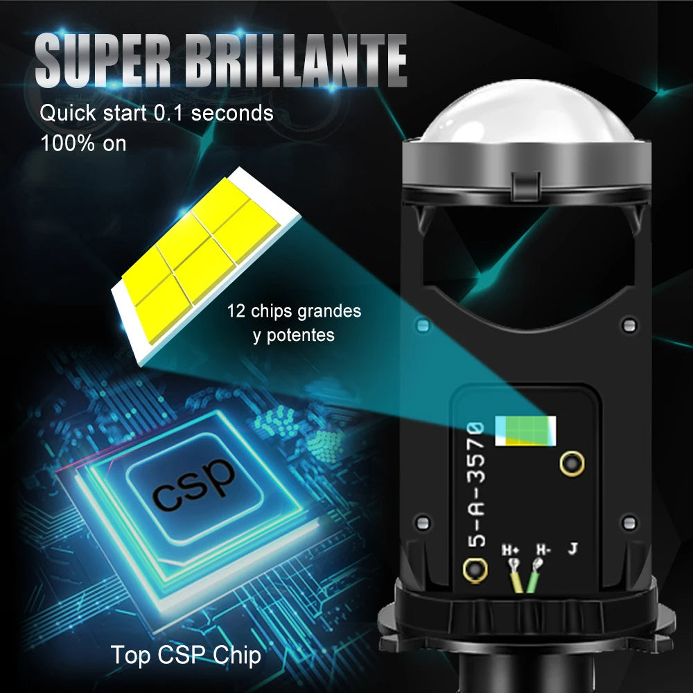 H4 Led Canbus Headlight Bulbs 260000LM 9003/HB2 With Mini Projector Lens For Car Motorcycle Plug Play 6000K White 12V 24V