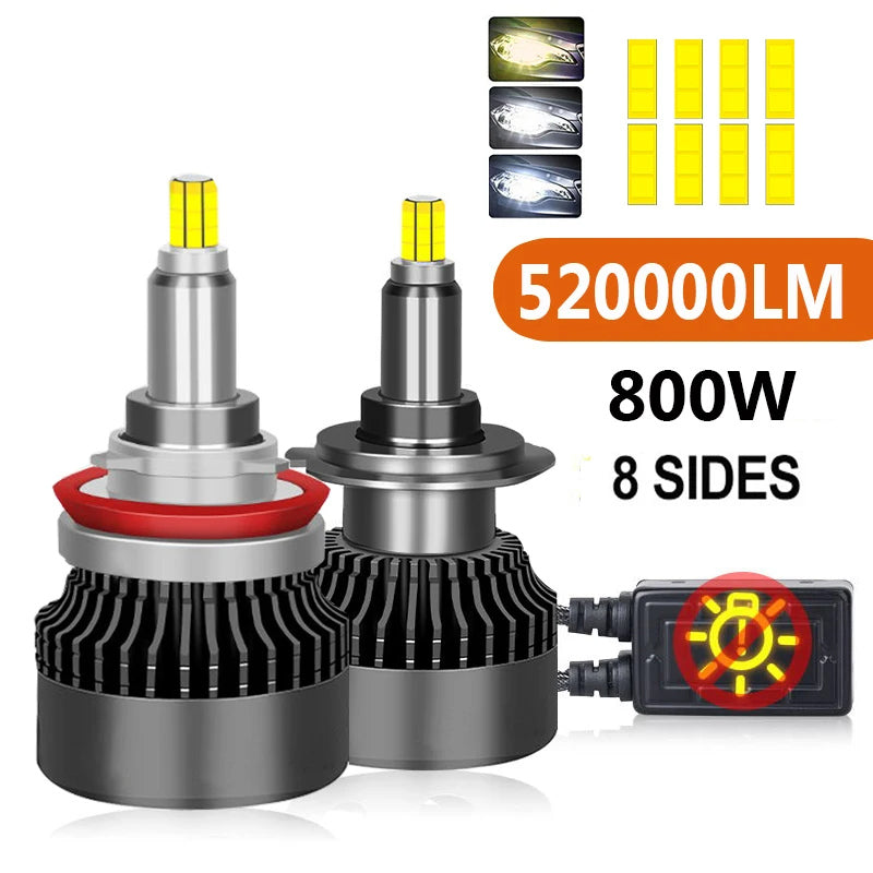 H7 LED Canbus 360 H11 H1 H4 520000LM 800W Car Headlight Bulb HB3 HB4 HIR2 9005 H9 H8 Bi Led Projector Lamp 6000K 4300K