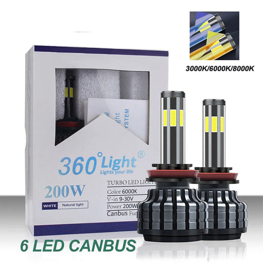 200W 26000LM Car Light 6 Side H8 H3 H7 H9 9006/HB4 9005/HB3 H4 H11 H1 H13 Led Headlight Bulb Super Bright Car Light 12V