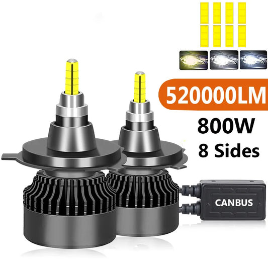 3D 360 H7 Led Canbus Car Headlights Bulb 520000LM 800W H11 H4 H1 HB3 9005 HB4 9006 9012 Automotive Fog Lights Turbo Lamp