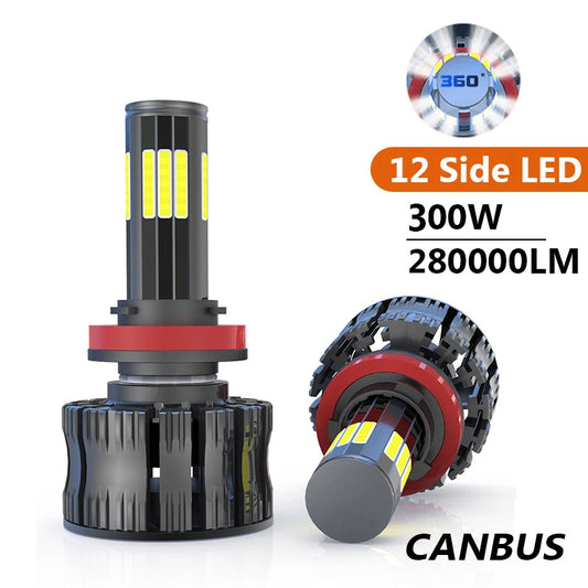 300W 280000LM Car Light 12 Side 3D 360 H8 H3 H7 H9 9006/HB4 9005/HB3 H4 H11 H1 H13 Led Headlight Bulb Car Light 12V