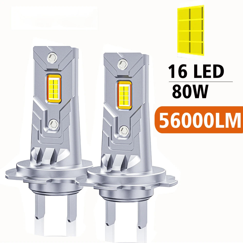 H7 LED H4 Headlight Bulbs H11 56000LM 80W H1 9005 HB3 9006 HB4 6000K LED Fanless Canbus CSP Chips 1:1 Size Fog Car Light