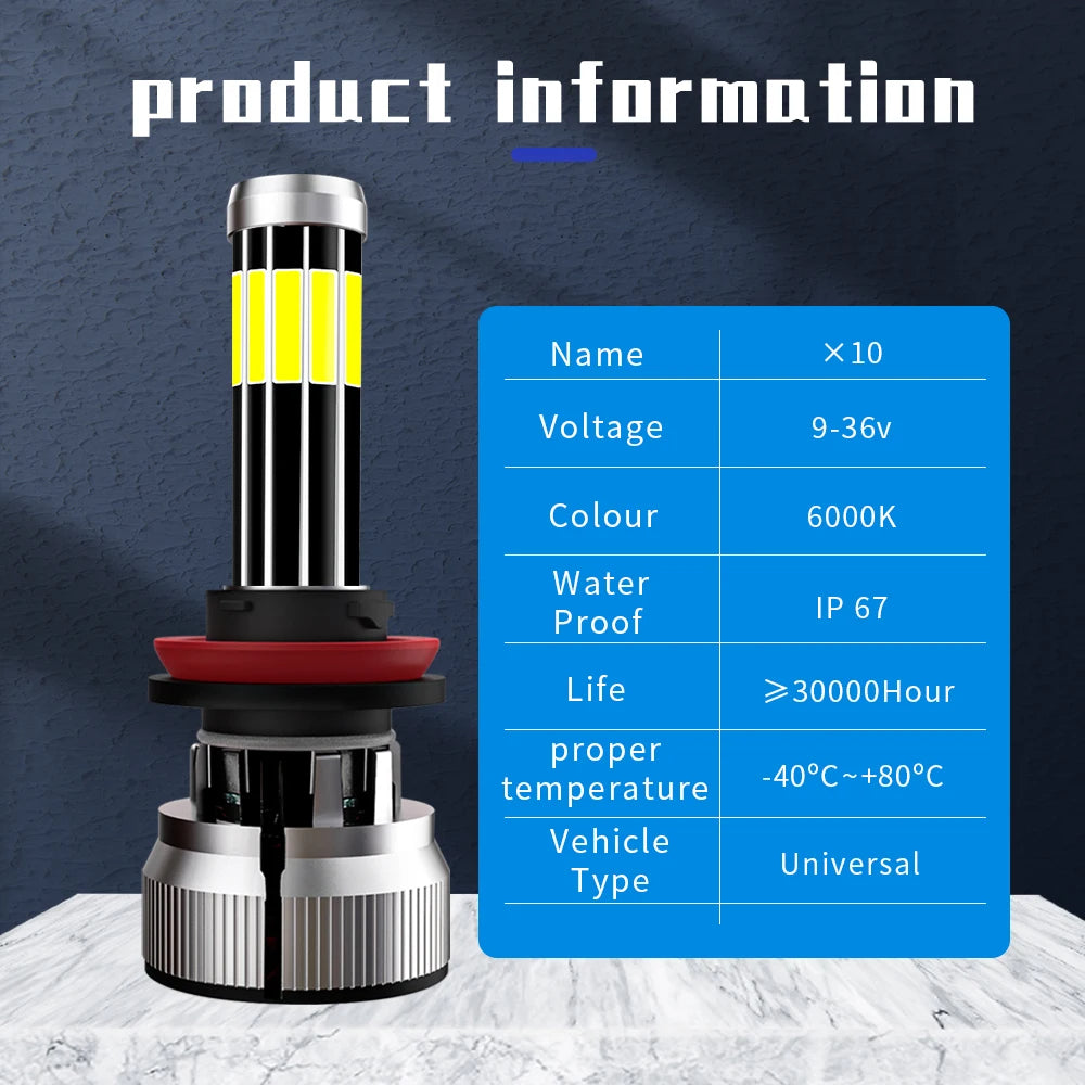 H7 LED Light 10 Sides H4 Led Lamps 86000LM H11 H9 H8 Car Headlight 9005 HB3 9006 HB4 6000K 200W Auto Bulbs 360 Degree 12V