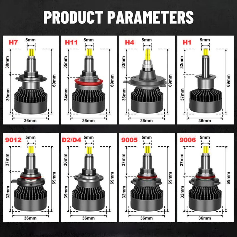 H7 LED Canbus 360 H11 H1 H4 520000LM 800W Car Headlight Bulb HB3 HB4 HIR2 9005 H9 H8 Bi Led Projector Lamp 6000K 4300K