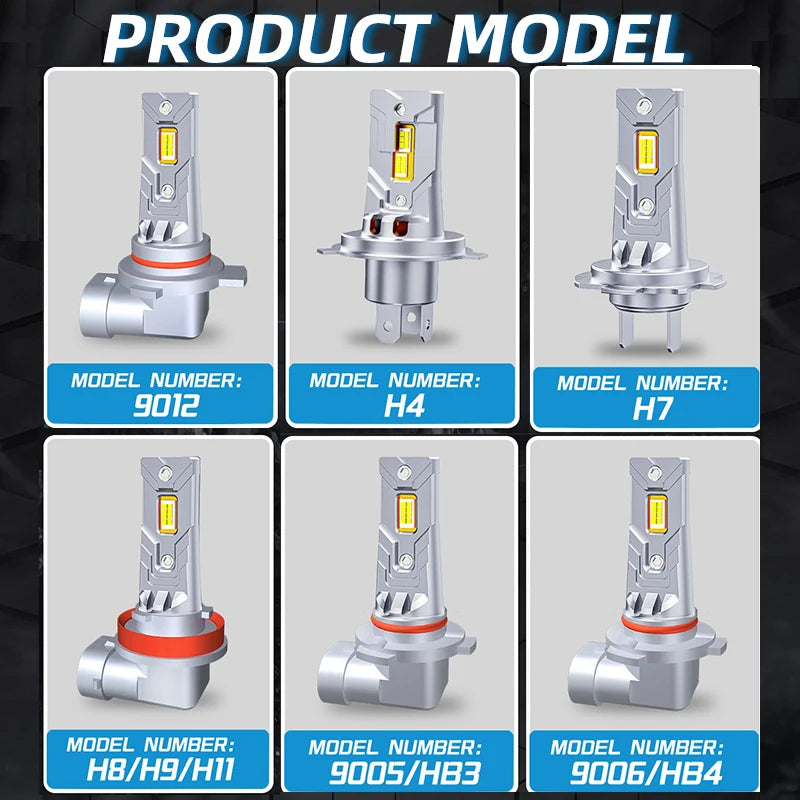 H7 LED H4 Headlight Bulbs H11 56000LM 80W H1 9005 HB3 9006 HB4 6000K LED Fanless Canbus CSP Chips 1:1 Size Fog Car Light